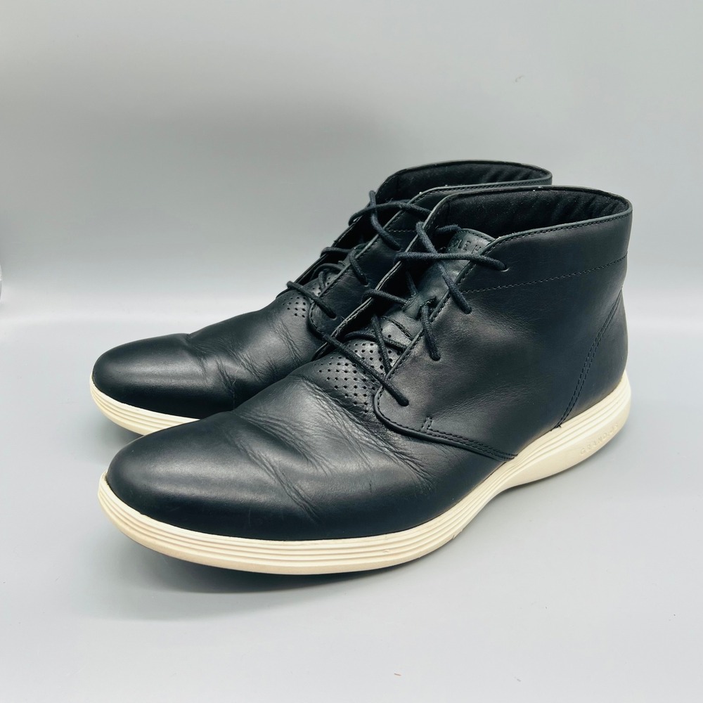 Cole Haan Boots Mens 11 Black Leather Grand OS Chukka Lace Up Booties Shoes - Picture 3 of 10